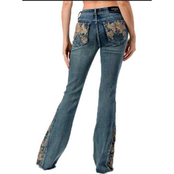 Grace In LA Jeans Womens Sz 28 Blue Medium Wash Embroidered Western / boho / Y2K - Picture 1 of 15